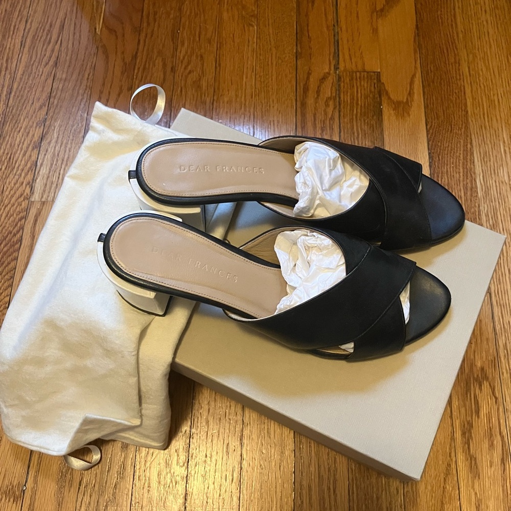 Dear Frances Black Cross-Strap Heels
